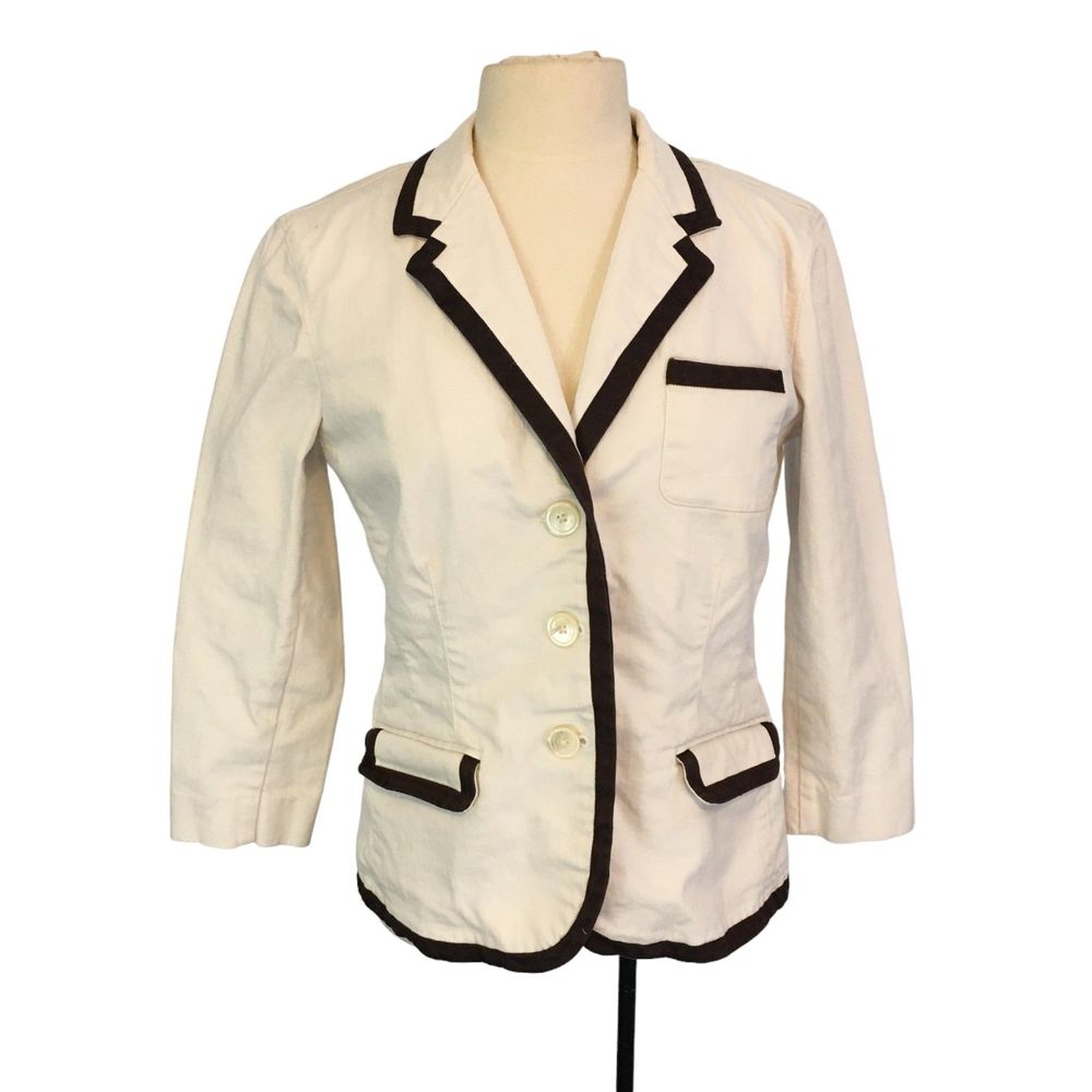Lauren Jeans Company  Cream Brown Trim Womens‎ Denim Blazer, sz M